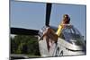 Retro Pin-Up Girl Sitting Outside the Cockpit of a P-51 Mustang-null-Mounted Photographic Print