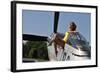 Retro Pin-Up Girl Sitting Outside the Cockpit of a P-51 Mustang-null-Framed Photographic Print