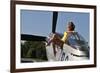 Retro Pin-Up Girl Sitting Outside the Cockpit of a P-51 Mustang-null-Framed Photographic Print