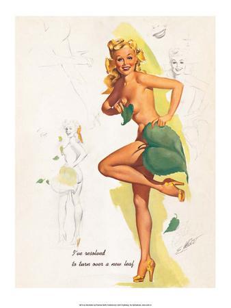 Vintage Christmas Pinup Nude - Retro Pin Up, Nude with Green Leaf' Art - Freeman Elliott | AllPosters.com