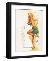 Retro Pin Up, Nude with Green Leaf-Freeman Elliott-Framed Art Print