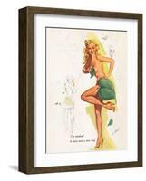 Retro Pin Up, Nude with Green Leaf-Freeman Elliott-Framed Art Print