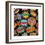 Retro Pop Art Style Pattern with Vintage Comic Book Quotes and Explosions-Cienpies Design-Framed Premium Giclee Print
