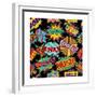 Retro Pop Art Style Pattern with Vintage Comic Book Quotes and Explosions-Cienpies Design-Framed Premium Giclee Print