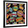 Retro Pop Art Style Pattern with Vintage Comic Book Quotes and Explosions-Cienpies Design-Framed Art Print