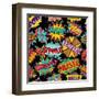 Retro Pop Art Style Pattern with Vintage Comic Book Quotes and Explosions-Cienpies Design-Framed Art Print