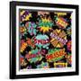 Retro Pop Art Style Pattern with Vintage Comic Book Quotes and Explosions-Cienpies Design-Framed Art Print