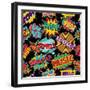 Retro Pop Art Style Pattern with Vintage Comic Book Quotes and Explosions-Cienpies Design-Framed Art Print