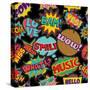 Retro Pop Art Style Pattern with Vintage Comic Book Quotes and Explosions-Cienpies Design-Stretched Canvas