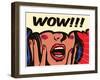 Retro Pop Art Surprised and Excited Comic Book Woman with Speech Bubble Saying Wow Vector Illustrat-drante-Framed Photographic Print