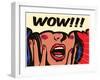 Retro Pop Art Surprised and Excited Comic Book Woman with Speech Bubble Saying Wow Vector Illustrat-drante-Framed Photographic Print