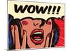 Retro Pop Art Surprised and Excited Comic Book Woman with Speech Bubble Saying Wow Vector Illustrat-drante-Mounted Photographic Print