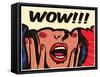 Retro Pop Art Surprised and Excited Comic Book Woman with Speech Bubble Saying Wow Vector Illustrat-drante-Framed Stretched Canvas