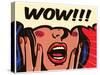 Retro Pop Art Surprised and Excited Comic Book Woman with Speech Bubble Saying Wow Vector Illustrat-drante-Stretched Canvas