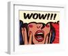 Retro Pop Art Surprised and Excited Comic Book Woman with Speech Bubble Saying Wow Vector Illustrat-drante-Framed Photographic Print