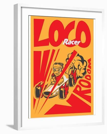 Retro Poster Cartoon Vintage Race Car Loco Racer-pedro alexandre teixeira-Framed Art Print