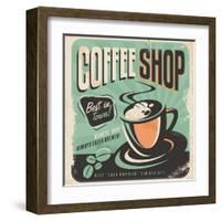 Retro Poster for Coffee Shop on Old Paper Texture-Lukeruk-Framed Art Print