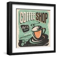 Retro Poster for Coffee Shop on Old Paper Texture-Lukeruk-Framed Art Print