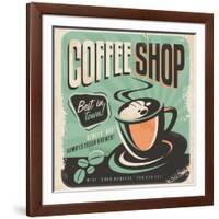 Retro Poster for Coffee Shop on Old Paper Texture-Lukeruk-Framed Art Print