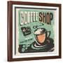 Retro Poster for Coffee Shop on Old Paper Texture-Lukeruk-Framed Art Print