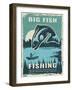 Retro Poster of Fisherman Club with Illustration of Big Fish. Vector Fishing Lake, Fisher Man on Bo-ONYXprj-Framed Art Print