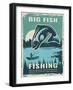 Retro Poster of Fisherman Club with Illustration of Big Fish. Vector Fishing Lake, Fisher Man on Bo-ONYXprj-Framed Art Print