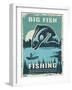 Retro Poster of Fisherman Club with Illustration of Big Fish. Vector Fishing Lake, Fisher Man on Bo-ONYXprj-Framed Art Print