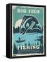 Retro Poster of Fisherman Club with Illustration of Big Fish. Vector Fishing Lake, Fisher Man on Bo-ONYXprj-Framed Stretched Canvas