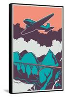 Retro Poster with Airplane. Vector Illustration.-Radoman Durkovic-Framed Stretched Canvas