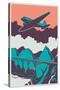Retro Poster with Airplane. Vector Illustration.-Radoman Durkovic-Stretched Canvas