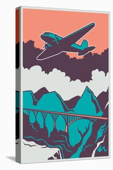 Retro Poster with Airplane. Vector Illustration.-Radoman Durkovic-Stretched Canvas