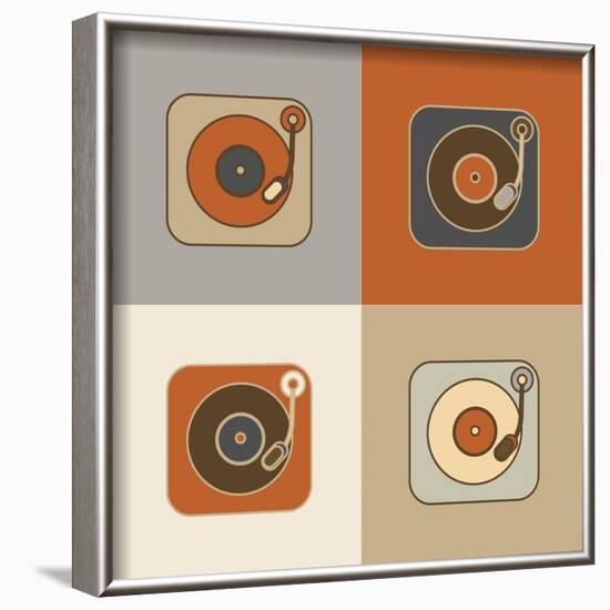 Retro Record Player Icons-YasnaTen-Framed Art Print