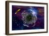 Retro Rocket and City Planet-rolffimages-Framed Art Print