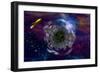 Retro Rocket and City Planet-rolffimages-Framed Art Print