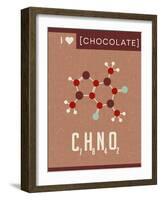 Retro Scientific Poster Banner Illustration of the Molecular Formula and Structure of Chocolate. Fo-TeddyandMia-Framed Art Print