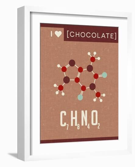 Retro Scientific Poster Banner Illustration of the Molecular Formula and Structure of Chocolate. Fo-TeddyandMia-Framed Art Print