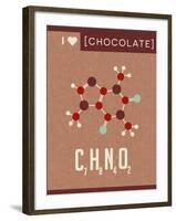 Retro Scientific Poster Banner Illustration of the Molecular Formula and Structure of Chocolate. Fo-TeddyandMia-Framed Art Print