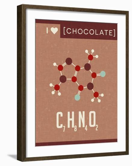 Retro Scientific Poster Banner Illustration of the Molecular Formula and Structure of Chocolate. Fo-TeddyandMia-Framed Art Print