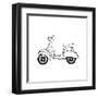 Retro Scooter Stylized in Doodle Style. Hand Drawn Vector Illustration Isolated on White Background-Avokishvok-Framed Art Print