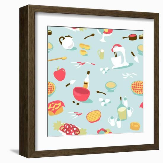 Retro Seamless Kitchen Pattern. Vector Illustration-Alisa Foytik-Framed Art Print