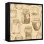 Retro Seamless Pattern of Sketch Mason Jars-Annykos-Framed Stretched Canvas