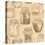 Retro Seamless Pattern of Sketch Mason Jars-Annykos-Stretched Canvas