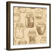 Retro Seamless Pattern of Sketch Mason Jars-Annykos-Framed Art Print