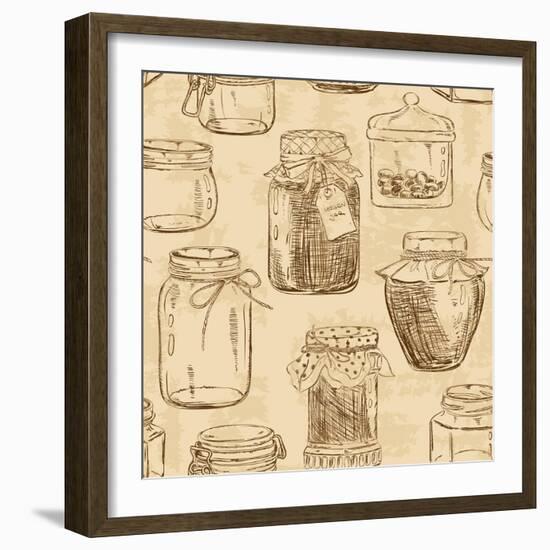 Retro Seamless Pattern of Sketch Mason Jars-Annykos-Framed Art Print