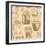 Retro Seamless Pattern of Sketch Mason Jars-Annykos-Framed Art Print