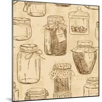 Retro Seamless Pattern of Sketch Mason Jars-Annykos-Mounted Art Print