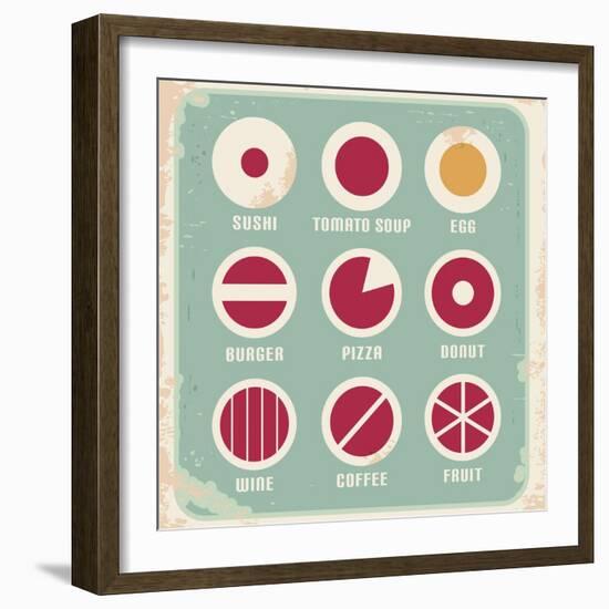 Retro Set Of Food Pictogram, Icons And Symbols-Lukeruk-Framed Art Print