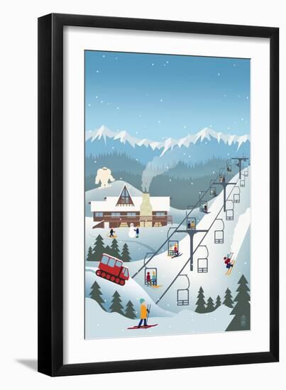 Retro Ski Resort-Lantern Press-Framed Art Print