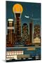 Retro Skyline - Nashville, Tennessee (no text)-Lantern Press-Mounted Art Print