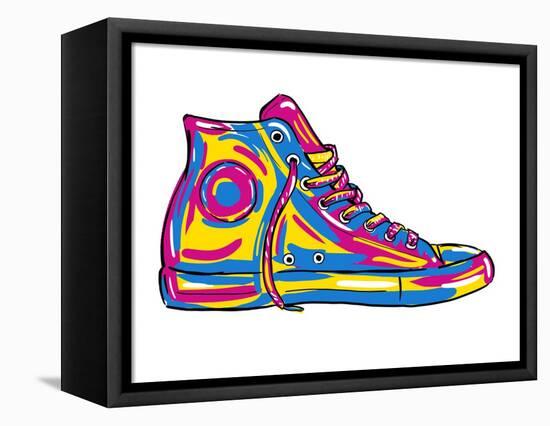 Retro Sneakers Hand Drawn and Hand Painted-pelonmaker-Framed Stretched Canvas